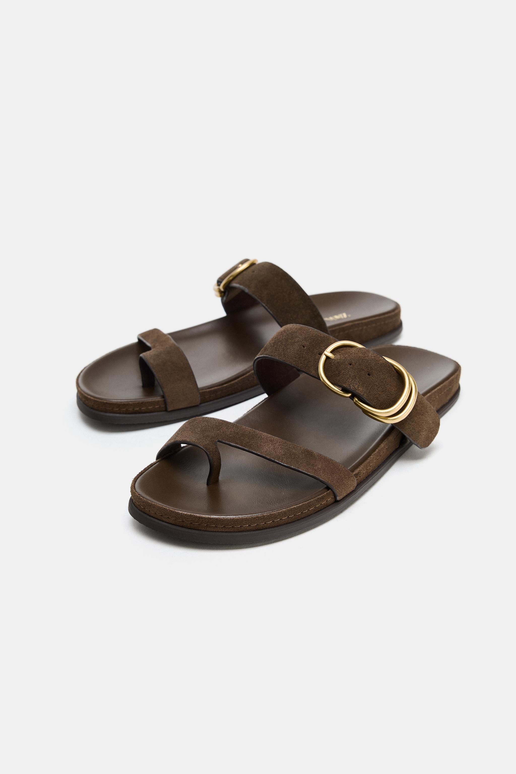 SUEDE FLAT SANDALS